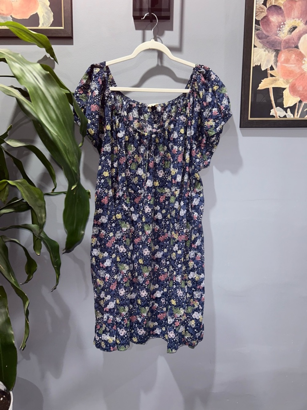 Universal Thread Floral Navy Puff-Sleeve Summer Dress sz 3X